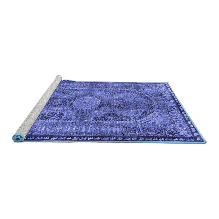 Sideview of Machine Washable Medallion Blue Traditional Rug, wshtr4814blu