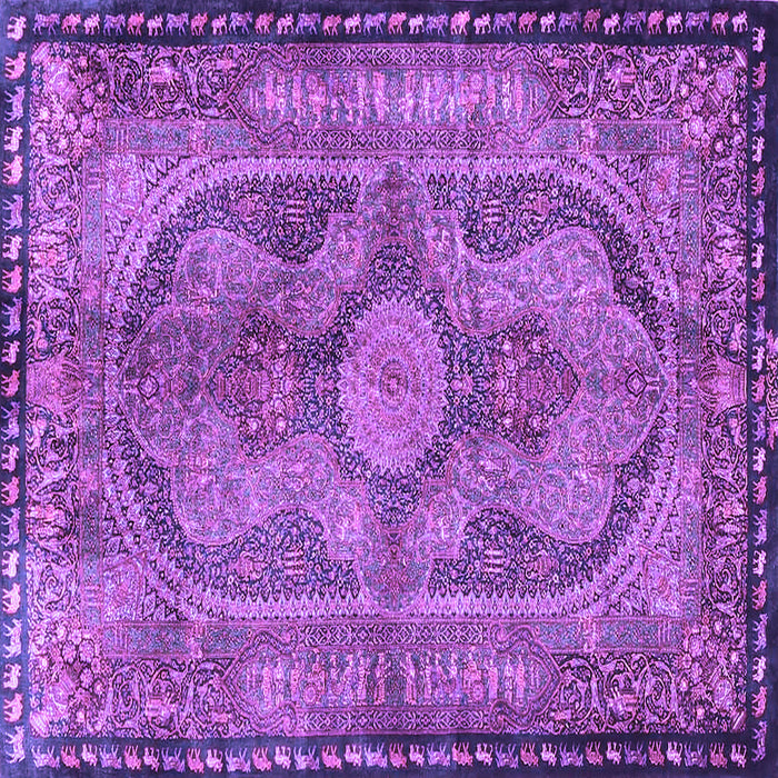 Square Machine Washable Medallion Purple Traditional Area Rugs, wshtr4814pur
