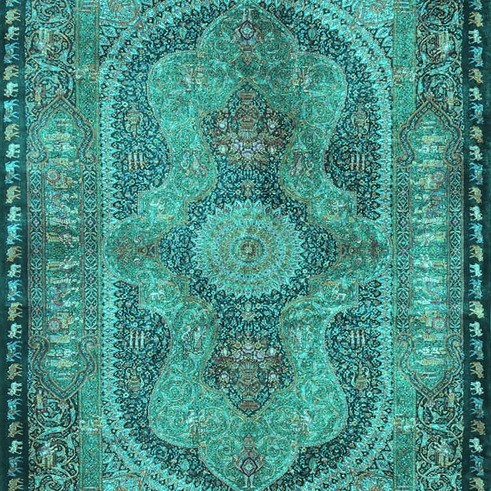 Machine Washable Medallion Turquoise Traditional Area Rugs, wshtr4814turq