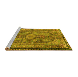 Sideview of Machine Washable Medallion Yellow Traditional Rug, wshtr4814yw