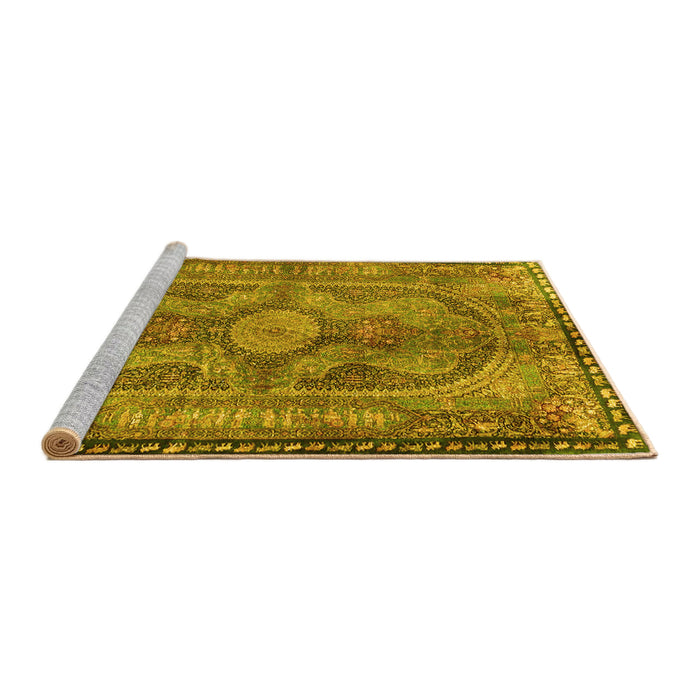 Sideview of Machine Washable Medallion Yellow Traditional Rug, wshtr4814yw