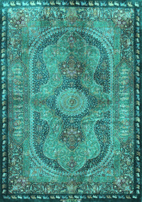 Medallion Turquoise Traditional Rug, tr4814turq