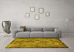 Machine Washable Medallion Yellow Traditional Rug in a Living Room, wshtr4814yw