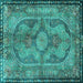 Square Machine Washable Medallion Turquoise Traditional Area Rugs, wshtr4814turq