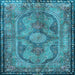 Square Machine Washable Medallion Light Blue Traditional Rug, wshtr4814lblu