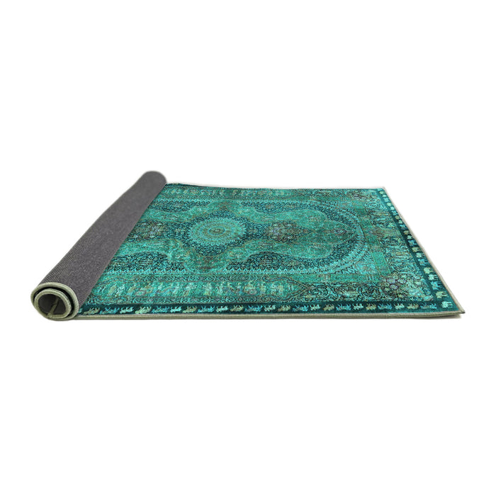 Sideview of Medallion Turquoise Traditional Rug, tr4814turq