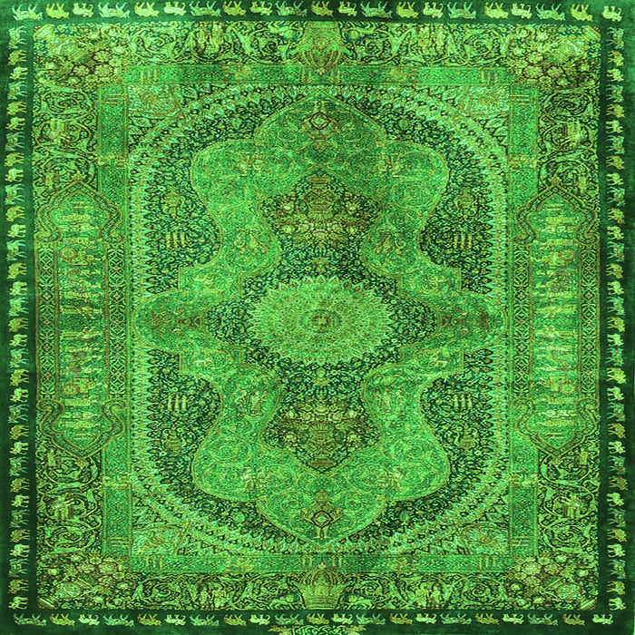 Round Machine Washable Medallion Green Traditional Area Rugs, wshtr4814grn