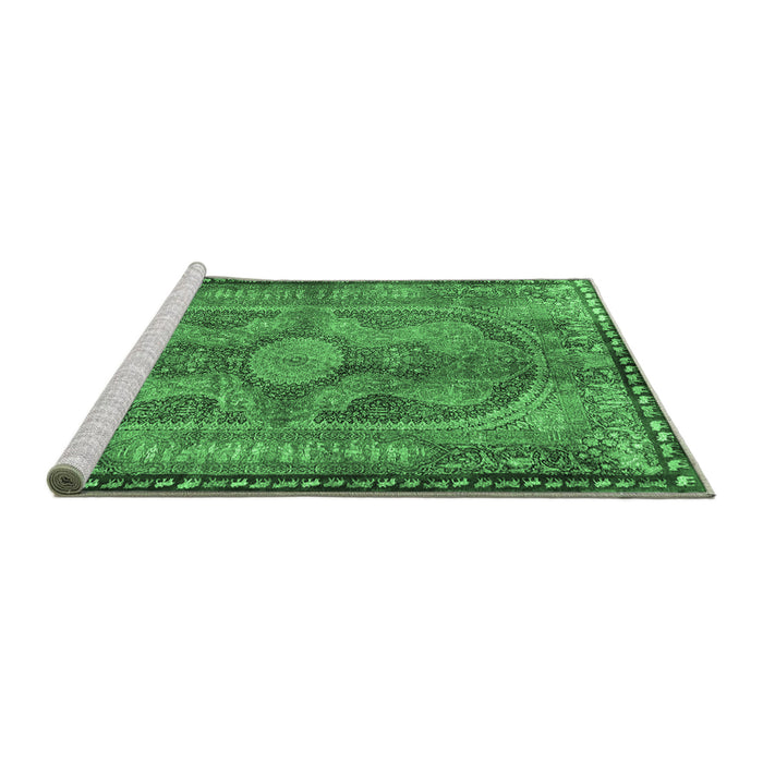 Sideview of Machine Washable Medallion Emerald Green Traditional Area Rugs, wshtr4814emgrn