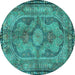 Round Machine Washable Medallion Turquoise Traditional Area Rugs, wshtr4814turq