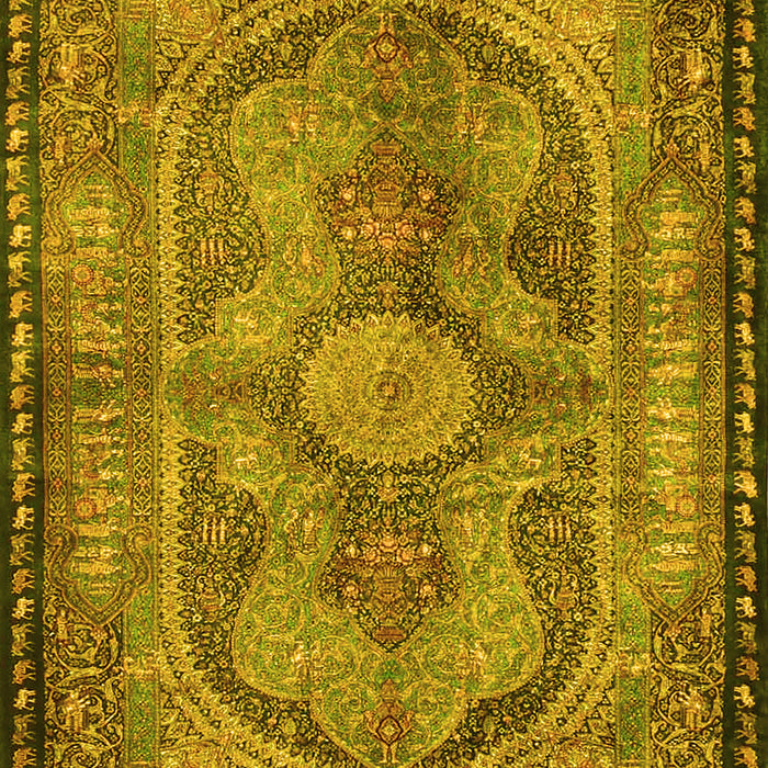 Machine Washable Medallion Yellow Traditional Rug, wshtr4814yw
