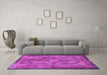 Machine Washable Medallion Pink Traditional Rug in a Living Room, wshtr4814pnk