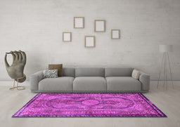 Machine Washable Medallion Pink Traditional Rug in a Living Room, wshtr4814pnk