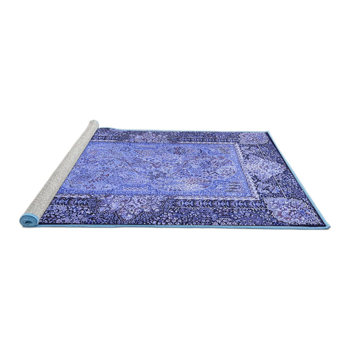 Sideview of Machine Washable Persian Blue Traditional Rug, wshtr4815blu