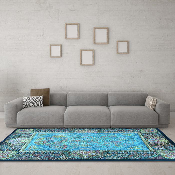 Machine Washable Persian Light Blue Traditional Rug in a Living Room, wshtr4815lblu