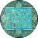 Round Machine Washable Persian Turquoise Traditional Area Rugs, wshtr4815turq