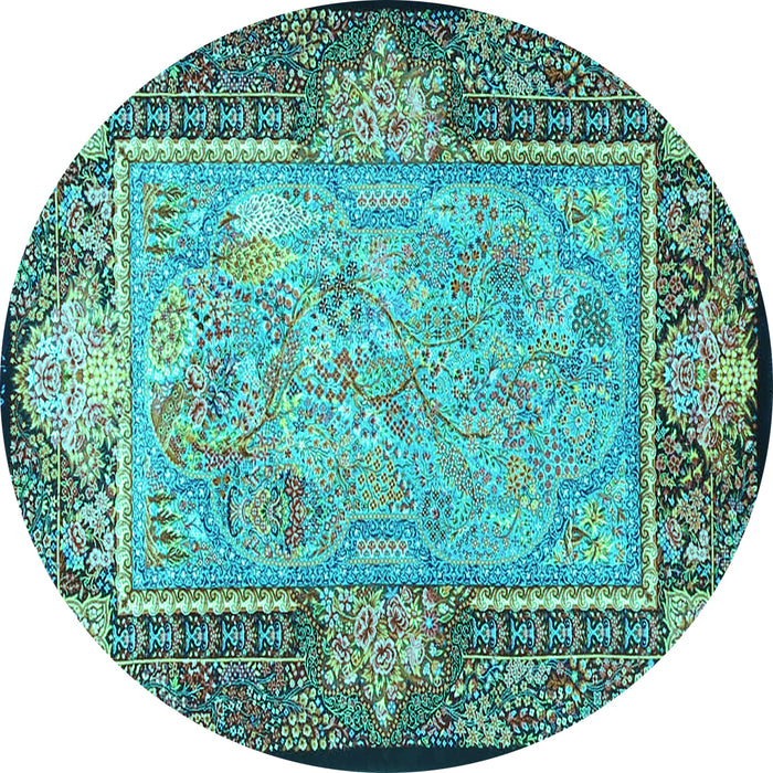 Round Persian Turquoise Traditional Rug, tr4815turq