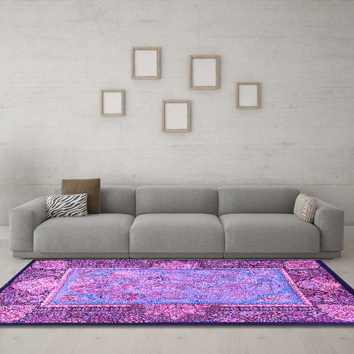Machine Washable Persian Purple Traditional Area Rugs in a Living Room, wshtr4815pur