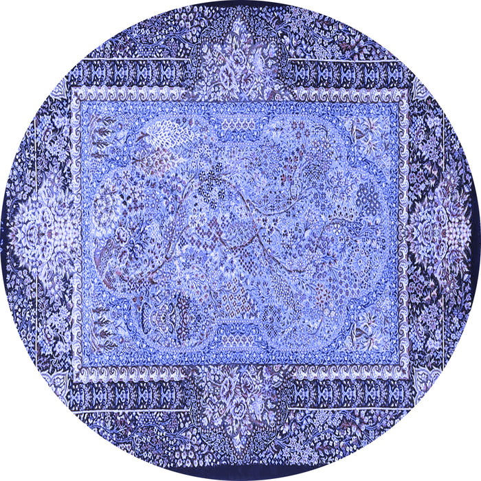 Round Machine Washable Persian Blue Traditional Rug, wshtr4815blu
