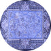 Round Machine Washable Persian Blue Traditional Rug, wshtr4815blu
