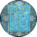 Round Machine Washable Persian Light Blue Traditional Rug, wshtr4815lblu