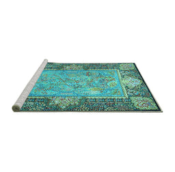 Sideview of Machine Washable Persian Turquoise Traditional Area Rugs, wshtr4815turq