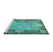 Sideview of Machine Washable Persian Turquoise Traditional Area Rugs, wshtr4815turq