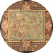 Round Persian Brown Traditional Rug, tr4815brn