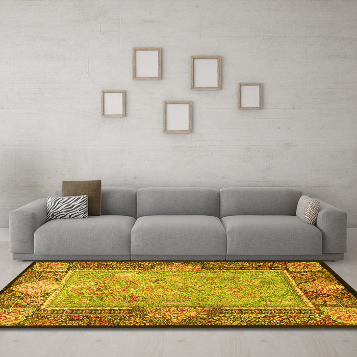 Machine Washable Persian Yellow Traditional Rug in a Living Room, wshtr4815yw