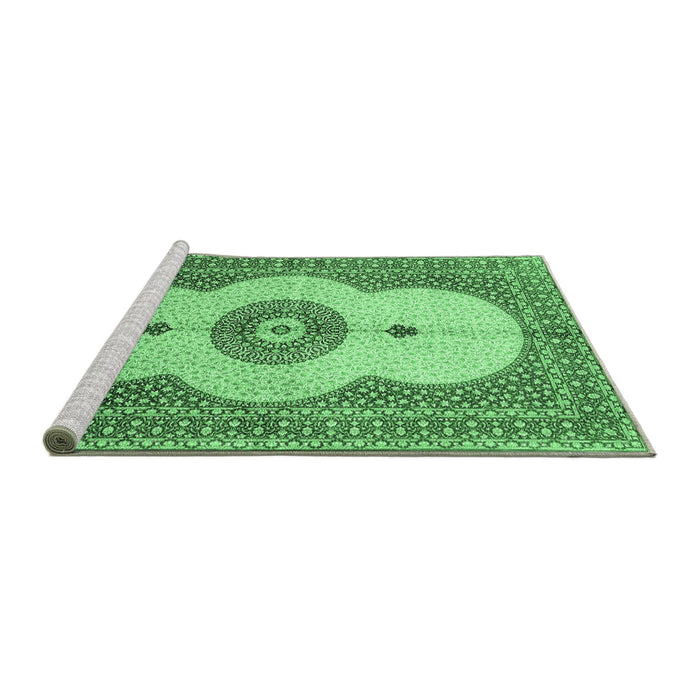 Sideview of Machine Washable Medallion Emerald Green Traditional Area Rugs, wshtr4816emgrn