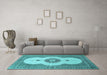 Machine Washable Medallion Light Blue Traditional Rug in a Living Room, wshtr4816lblu