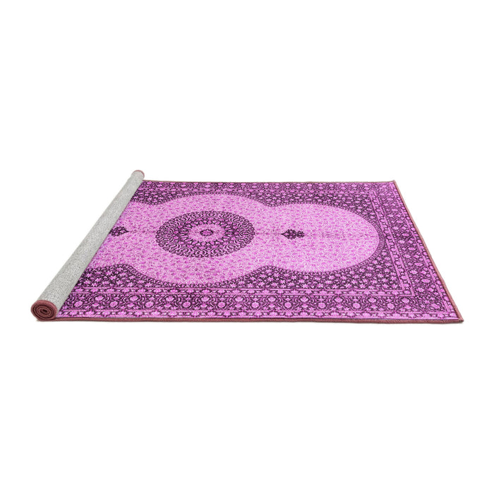 Sideview of Machine Washable Medallion Pink Traditional Rug, wshtr4816pnk