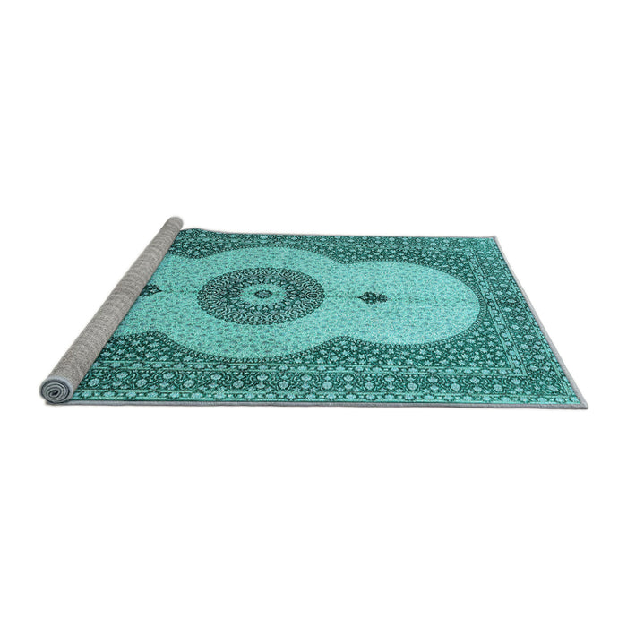 Sideview of Machine Washable Medallion Light Blue Traditional Rug, wshtr4816lblu