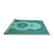 Sideview of Machine Washable Medallion Light Blue Traditional Rug, wshtr4816lblu