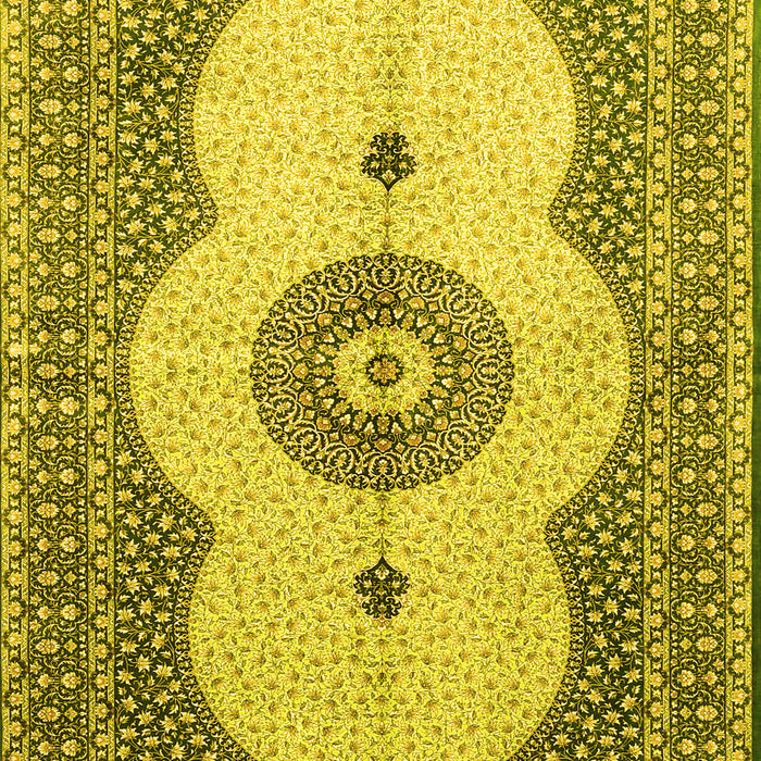 Machine Washable Medallion Yellow Traditional Rug, wshtr4816yw