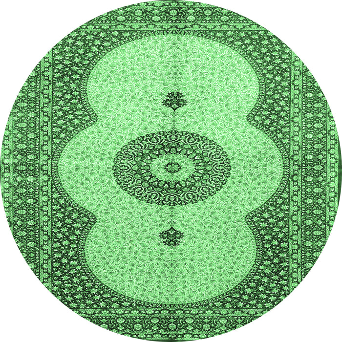 Round Machine Washable Medallion Emerald Green Traditional Area Rugs, wshtr4816emgrn