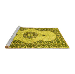 Sideview of Machine Washable Medallion Yellow Traditional Rug, wshtr4816yw