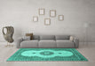 Machine Washable Medallion Turquoise Traditional Area Rugs in a Living Room,, wshtr4816turq