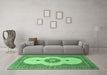 Machine Washable Medallion Emerald Green Traditional Area Rugs in a Living Room,, wshtr4816emgrn