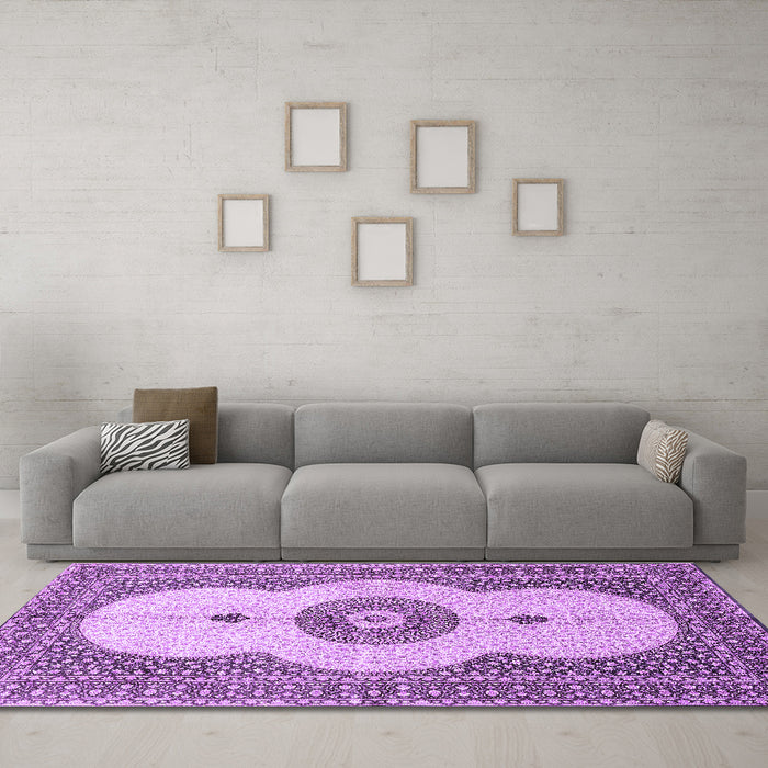 Machine Washable Medallion Purple Traditional Area Rugs in a Living Room, wshtr4816pur