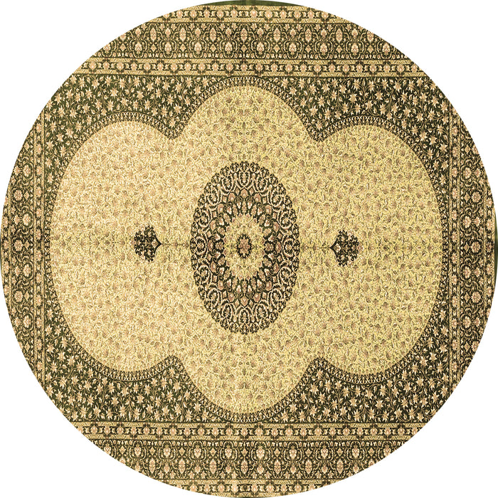 Round Machine Washable Medallion Brown Traditional Rug, wshtr4816brn