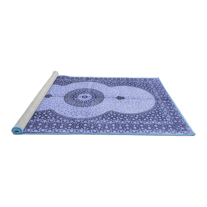 Sideview of Machine Washable Medallion Blue Traditional Rug, wshtr4816blu