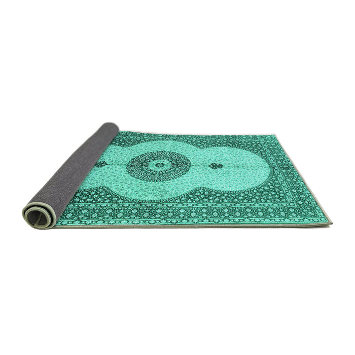 Sideview of Medallion Turquoise Traditional Rug, tr4816turq