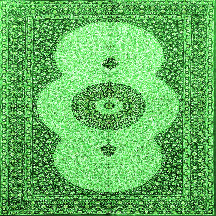 Round Machine Washable Medallion Green Traditional Area Rugs, wshtr4816grn