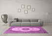 Machine Washable Medallion Pink Traditional Rug in a Living Room, wshtr4816pnk