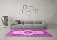 Machine Washable Medallion Pink Traditional Rug, wshtr4816pnk