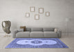 Machine Washable Medallion Blue Traditional Rug in a Living Room, wshtr4816blu