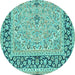 Round Machine Washable Persian Turquoise Traditional Area Rugs, wshtr4817turq