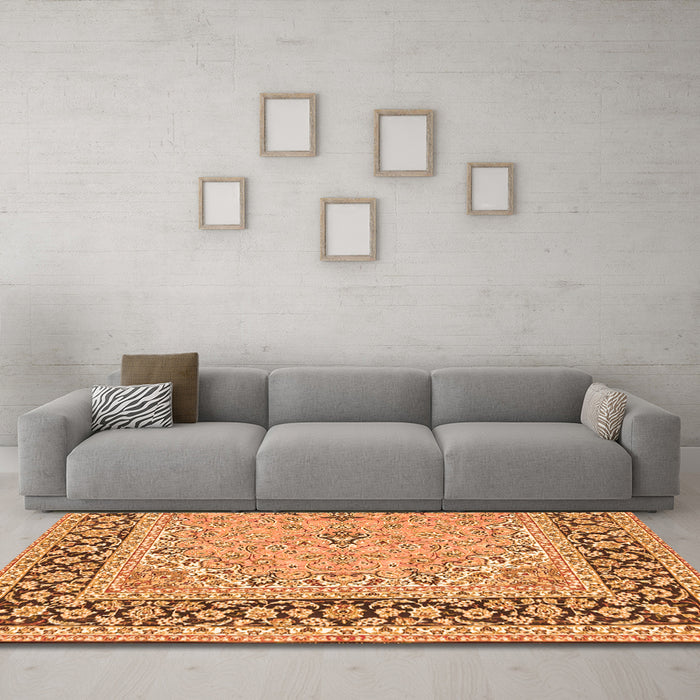 Machine Washable Persian Orange Traditional Area Rugs in a Living Room, wshtr4817org