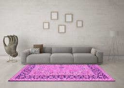 Machine Washable Persian Pink Traditional Rug in a Living Room, wshtr4817pnk