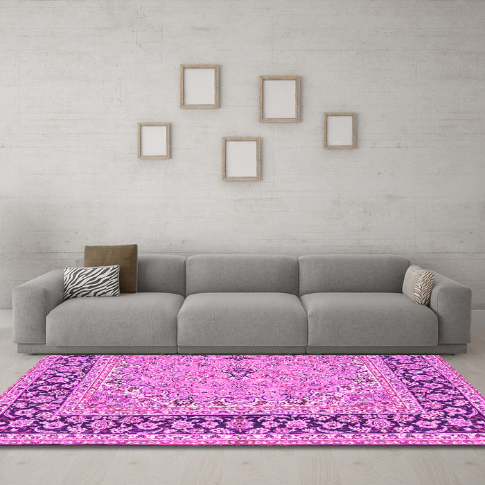 Machine Washable Persian Pink Traditional Rug in a Living Room, wshtr4817pnk